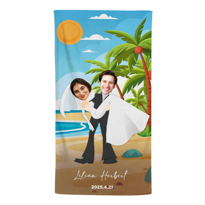 Custom Photo Faces Honeymoon Couples Beach Towel