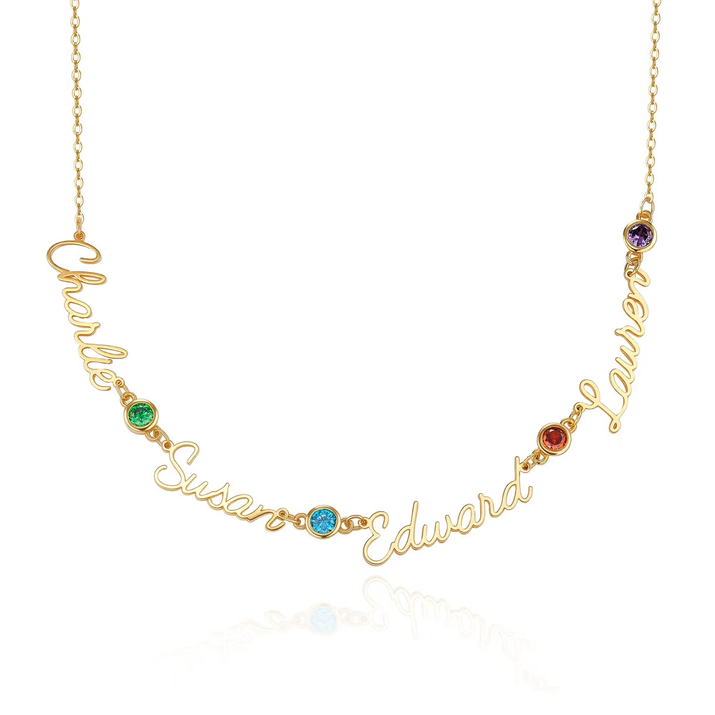 Personalized Dainty Names Necklace with Birthstones