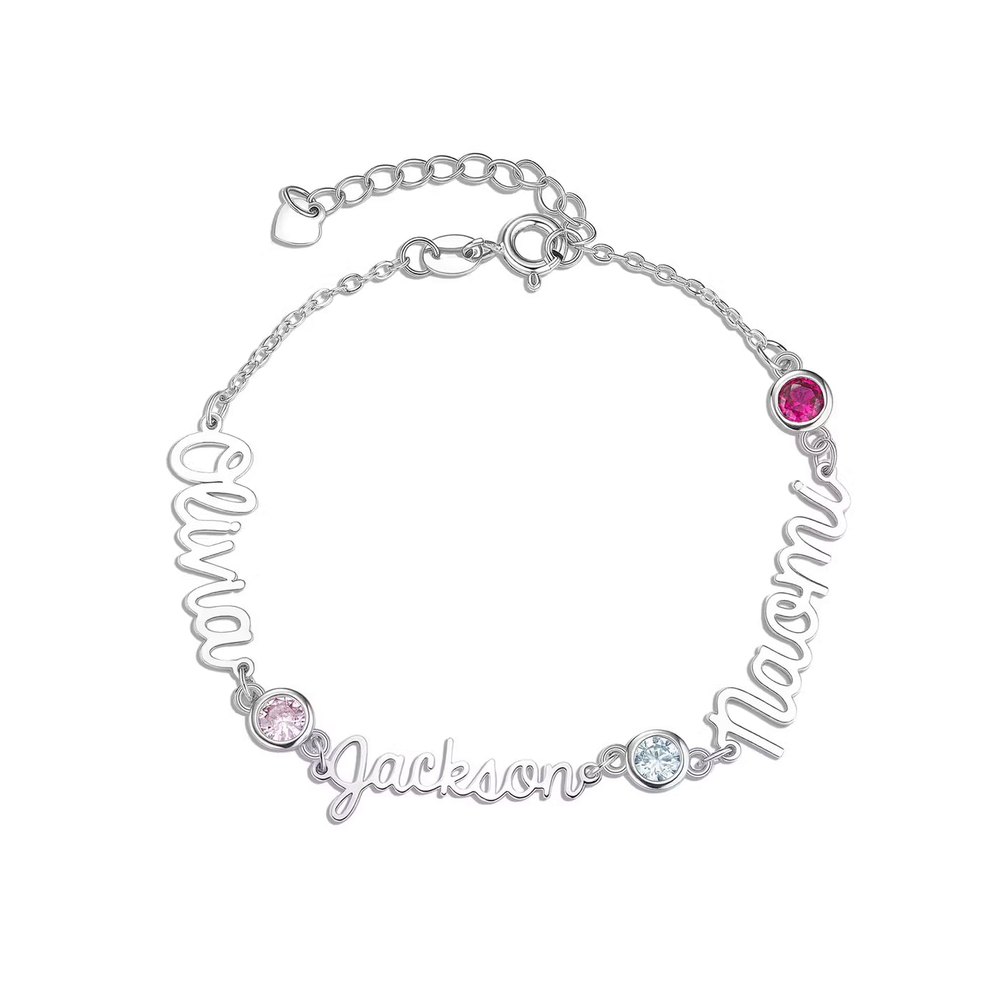 Personalized Dainty Names and Birthstones Bracelet