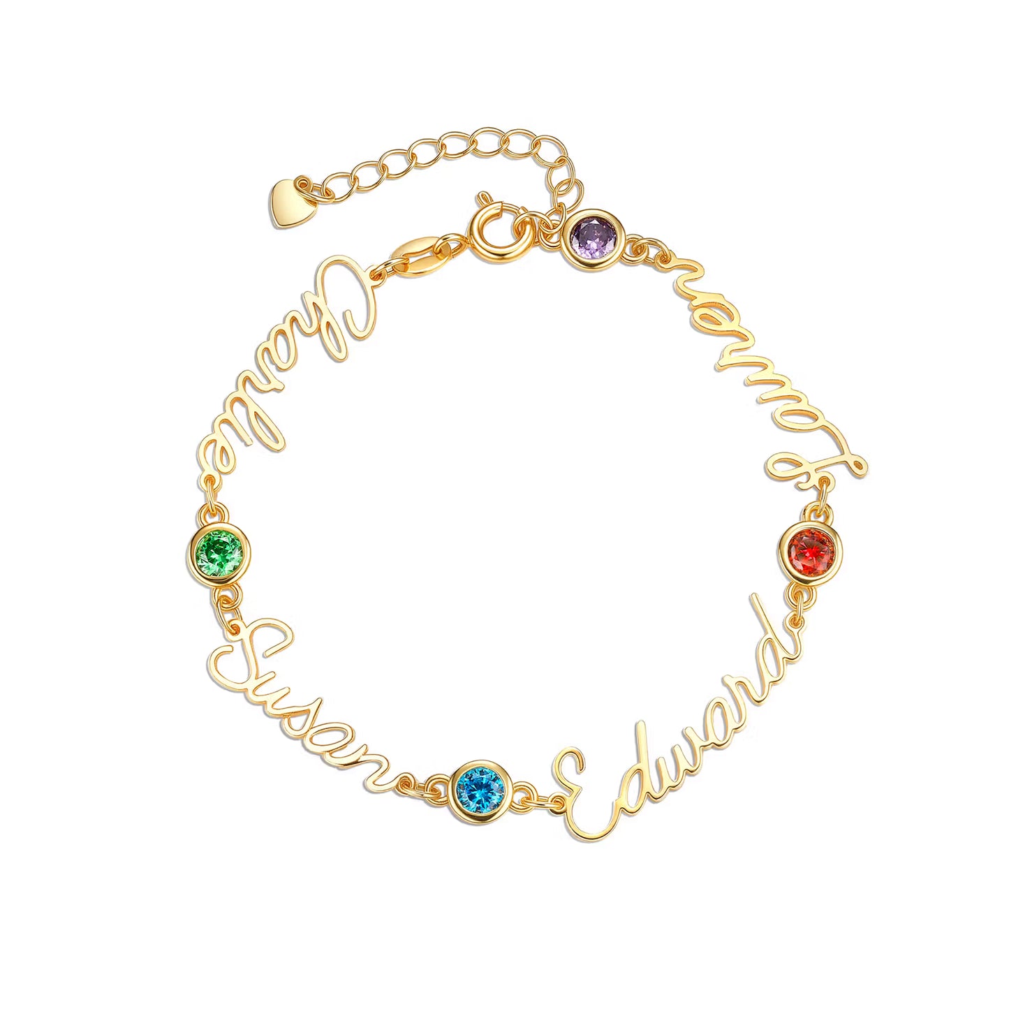 Personalized Dainty Names and Birthstones Bracelet