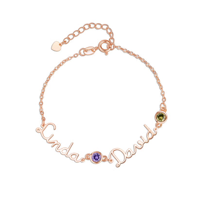 Personalized Dainty Names and Birthstones Bracelet