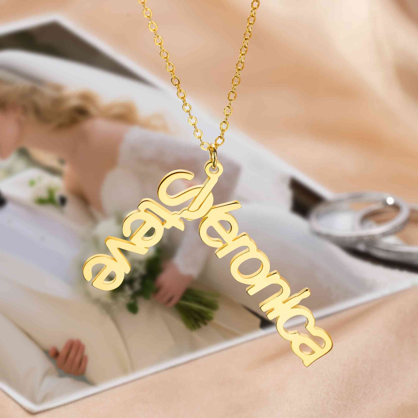Personalized Double Names Ring Holder Necklace