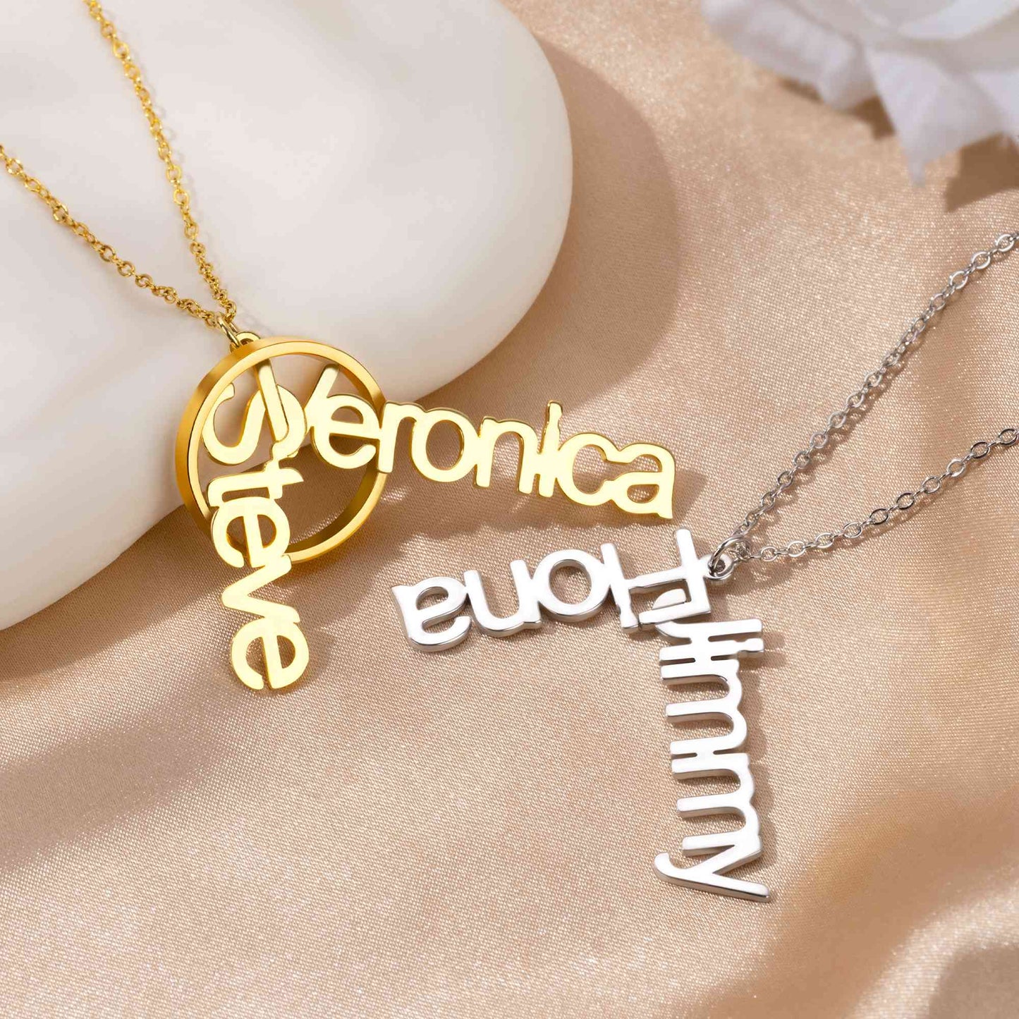 Personalized Double Names Ring Holder Necklace