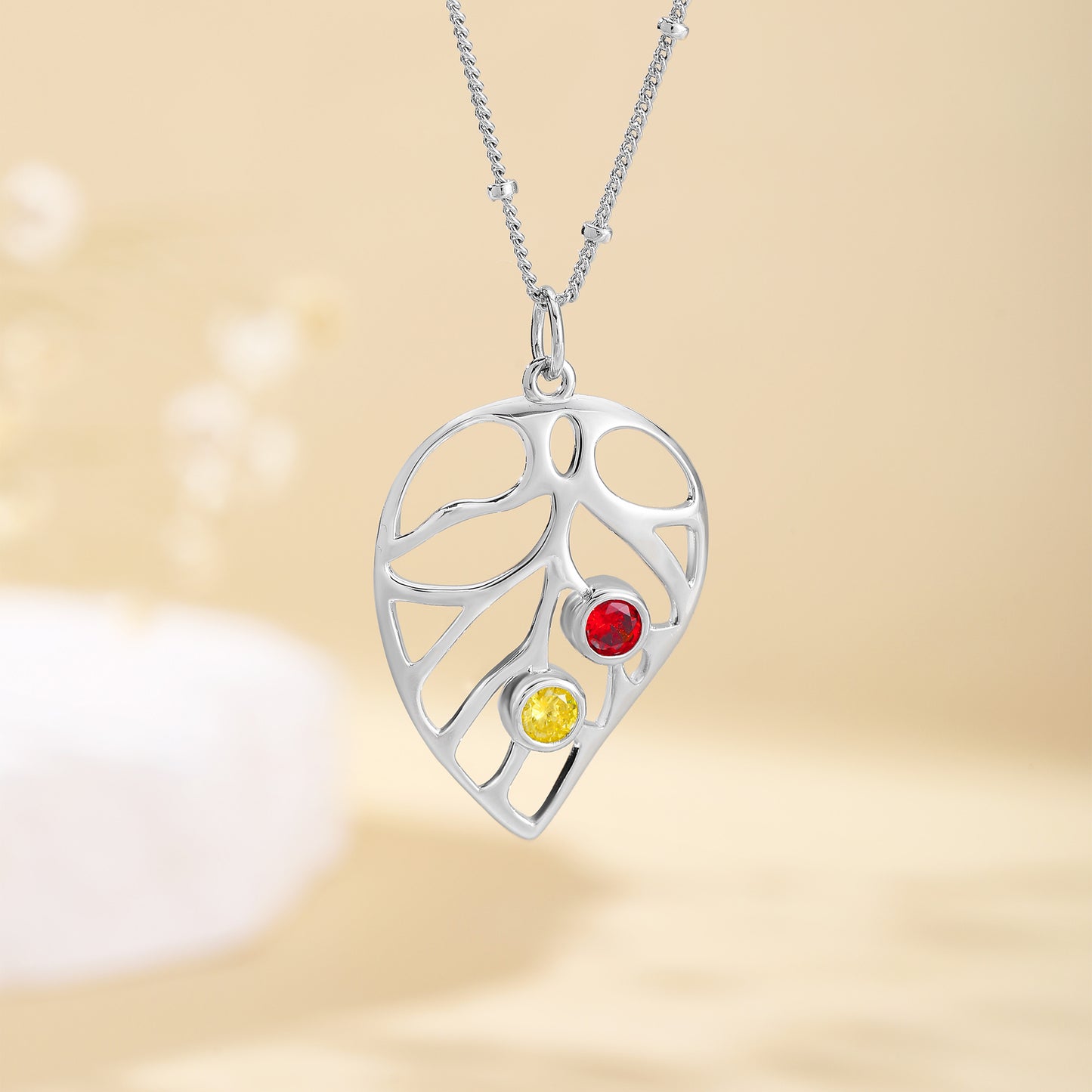 Personalized Leaf Birthstone Necklace