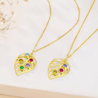 Personalized Leaf Birthstone Necklace