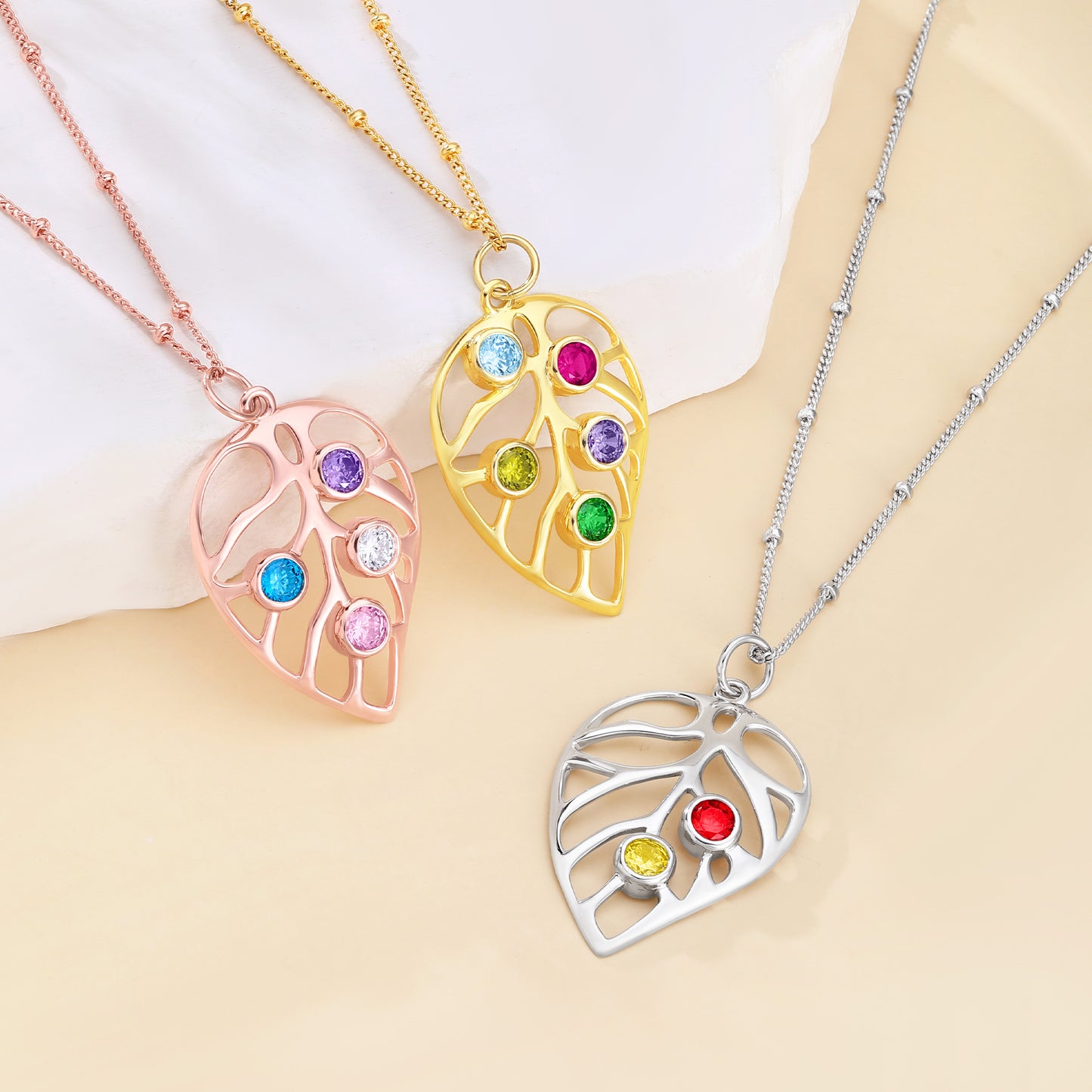 Personalized Leaf Birthstone Necklace