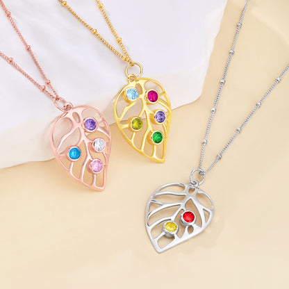 Personalized Leaf Birthstone Necklace