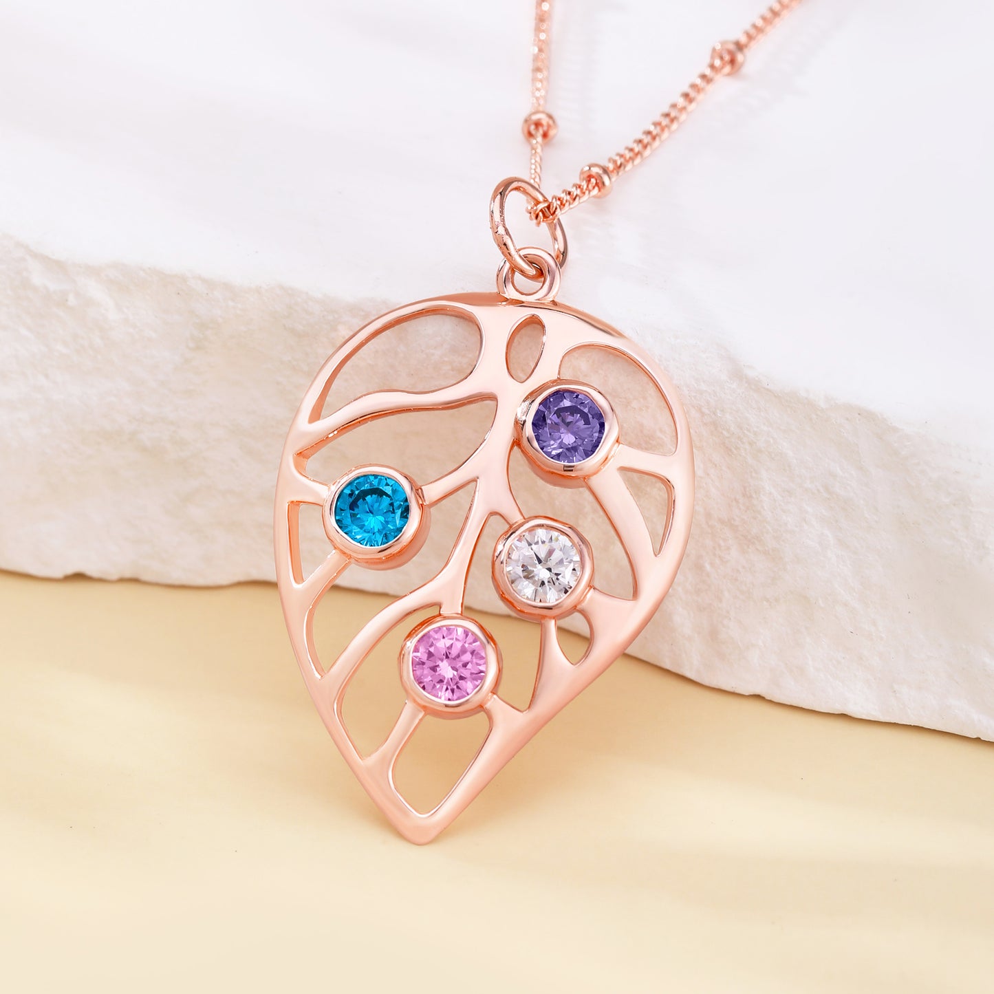 Personalized Leaf Birthstone Necklace