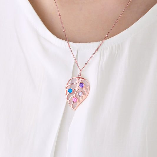 Personalized Leaf Birthstone Necklace