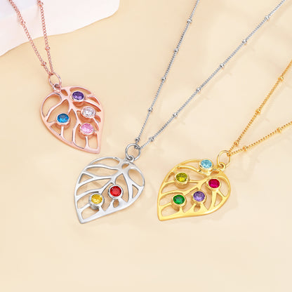 Personalized Leaf Birthstone Necklace