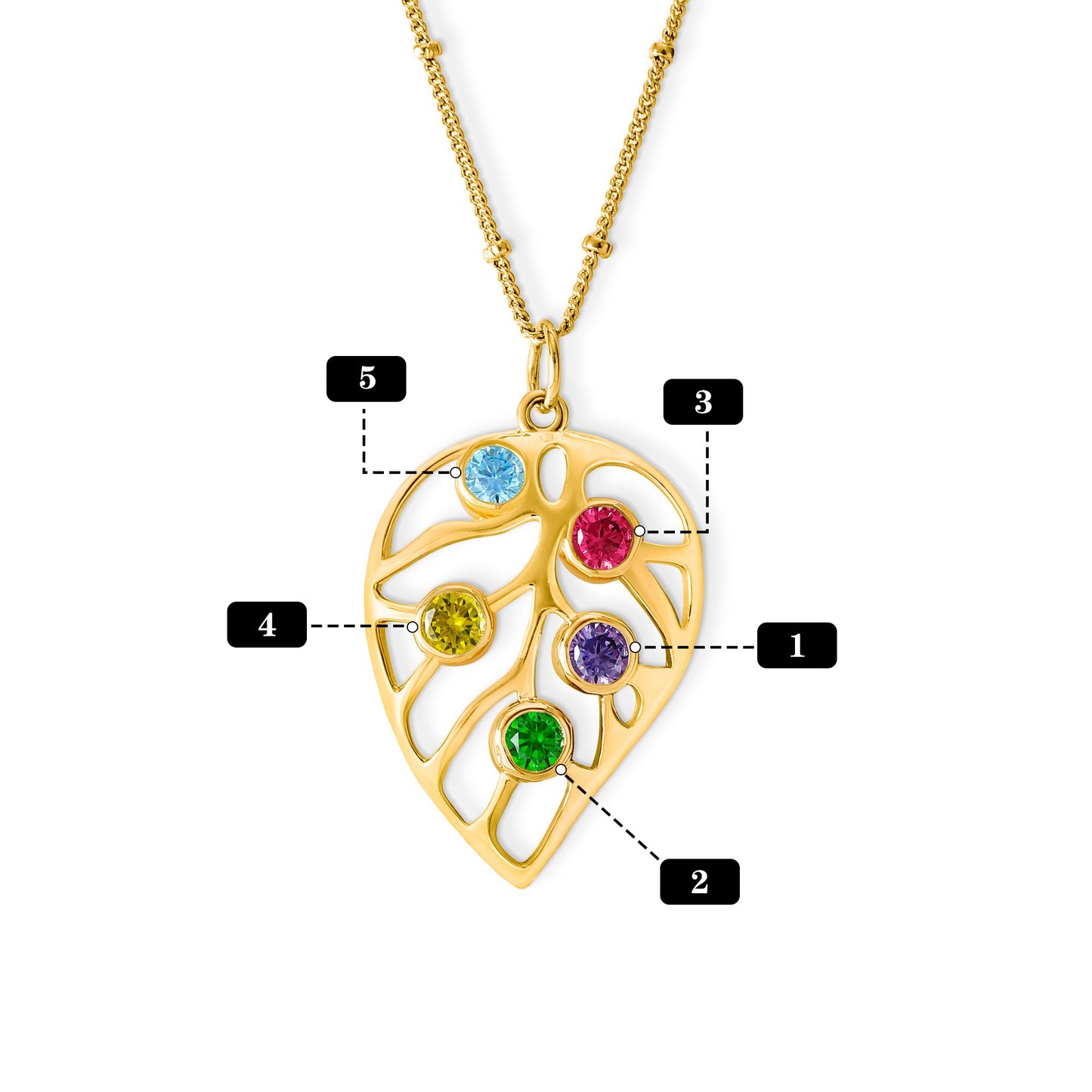 Personalized Leaf Birthstone Necklace
