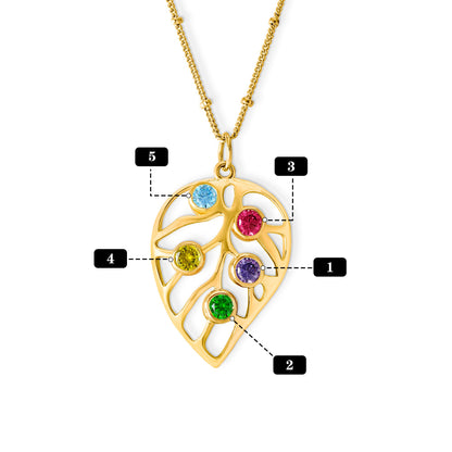 Personalized Leaf Birthstone Necklace