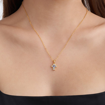 Tiny Cross Birthstone Necklace