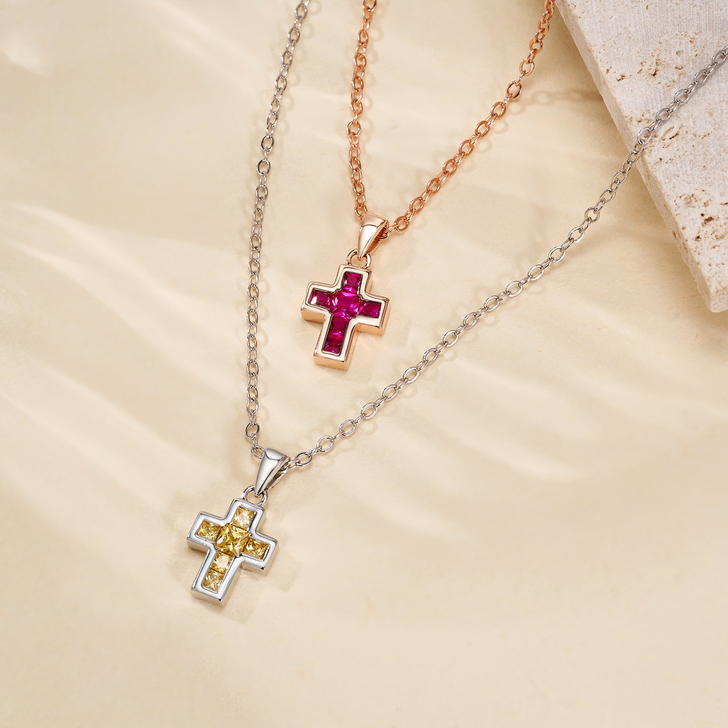 Tiny Cross Birthstone Necklace