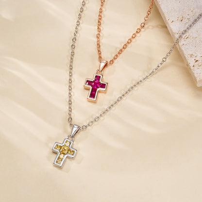 Tiny Cross Birthstone Necklace