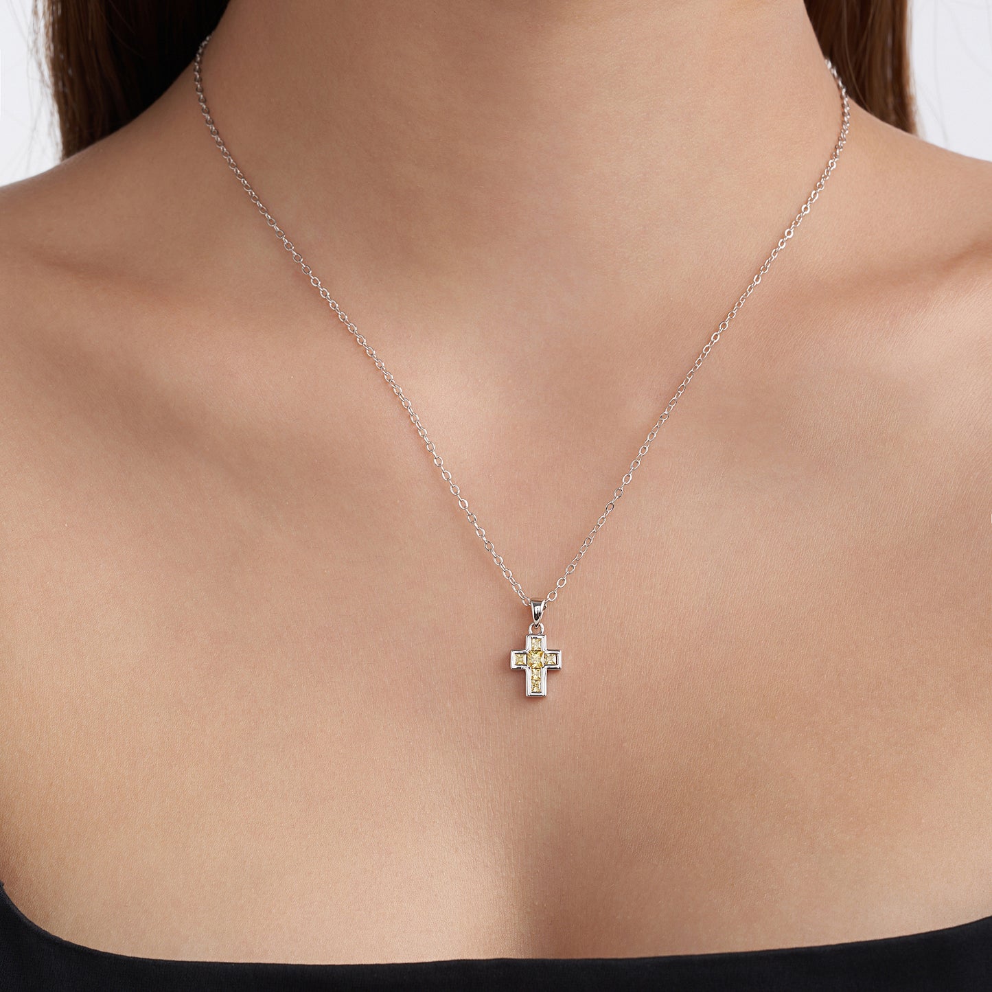 Tiny Cross Birthstone Necklace