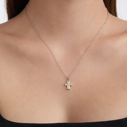 Tiny Cross Birthstone Necklace