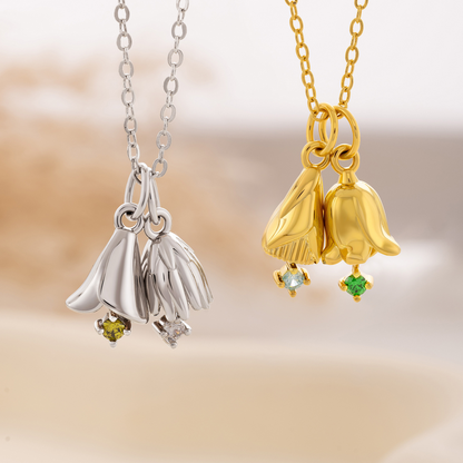 Custom Birthflower & Birthstone Bouquet Necklace