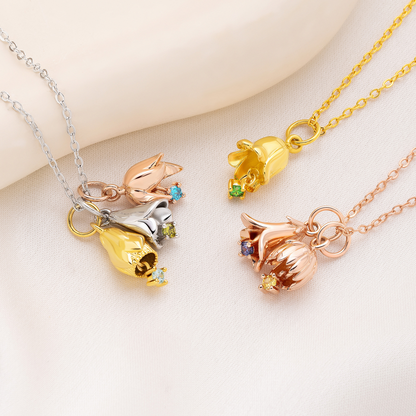 Custom Birthflower & Birthstone Bouquet Necklace