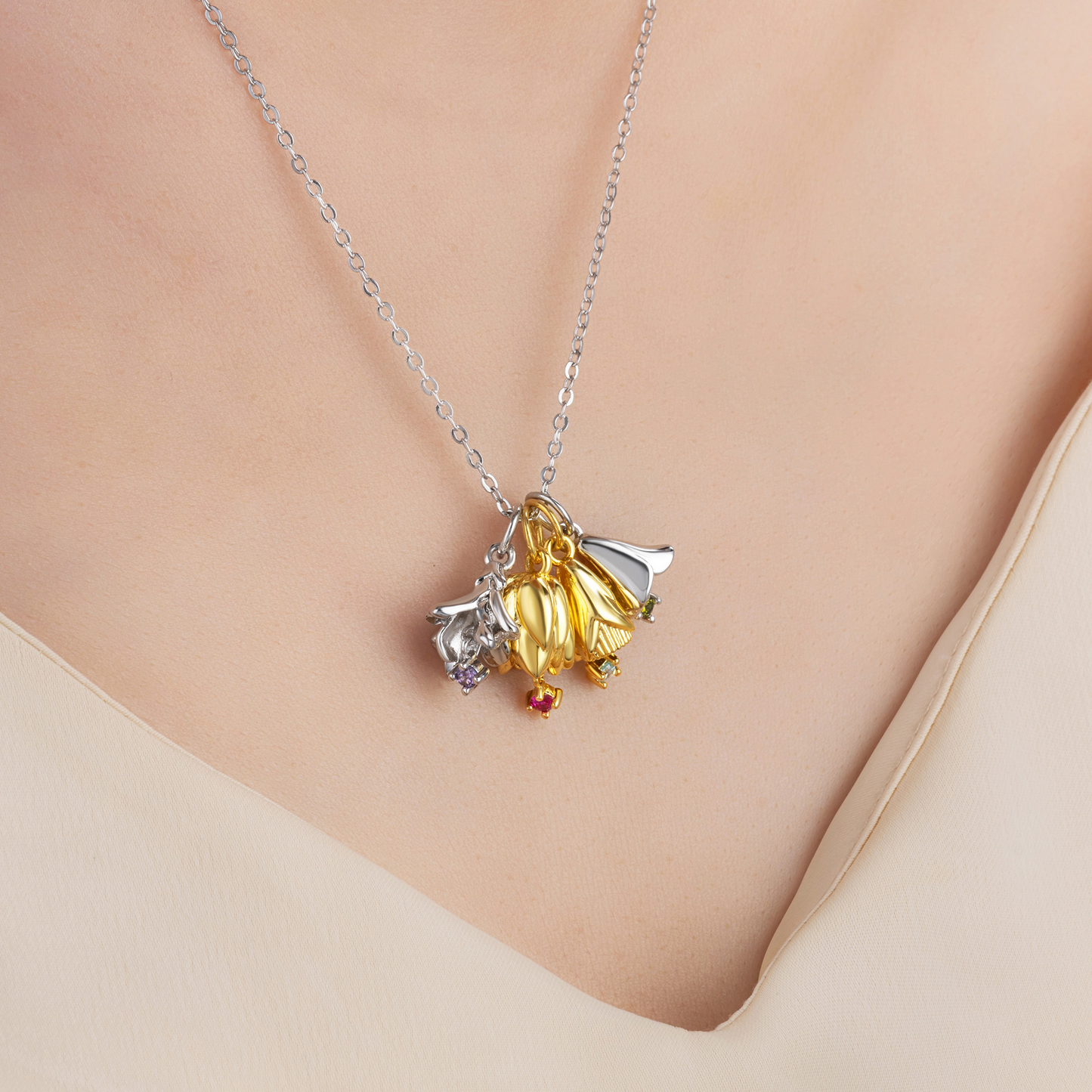 Custom Birthflower & Birthstone Bouquet Necklace