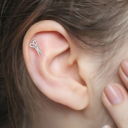 Custom Tiny Scissors Ear Piercing with Birthstone
