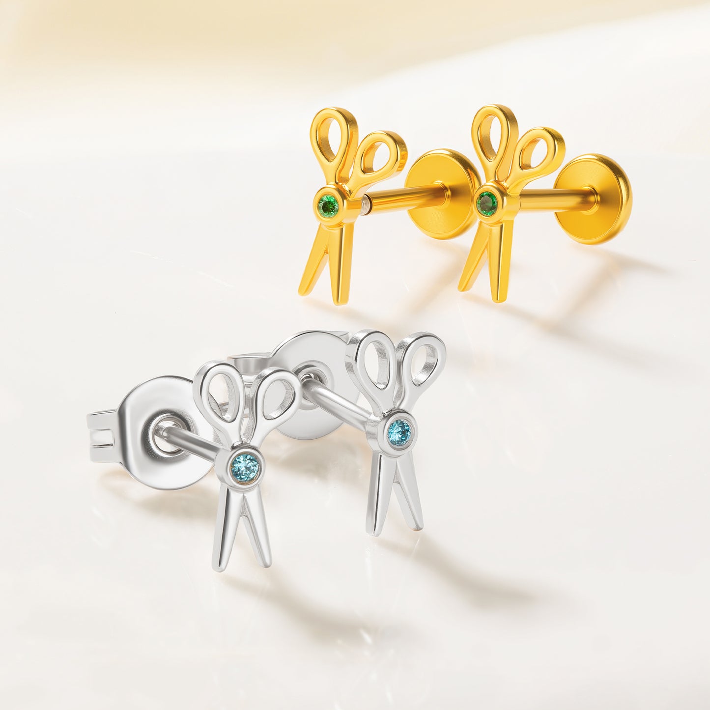 Custom Tiny Scissors Ear Piercing with Birthstone