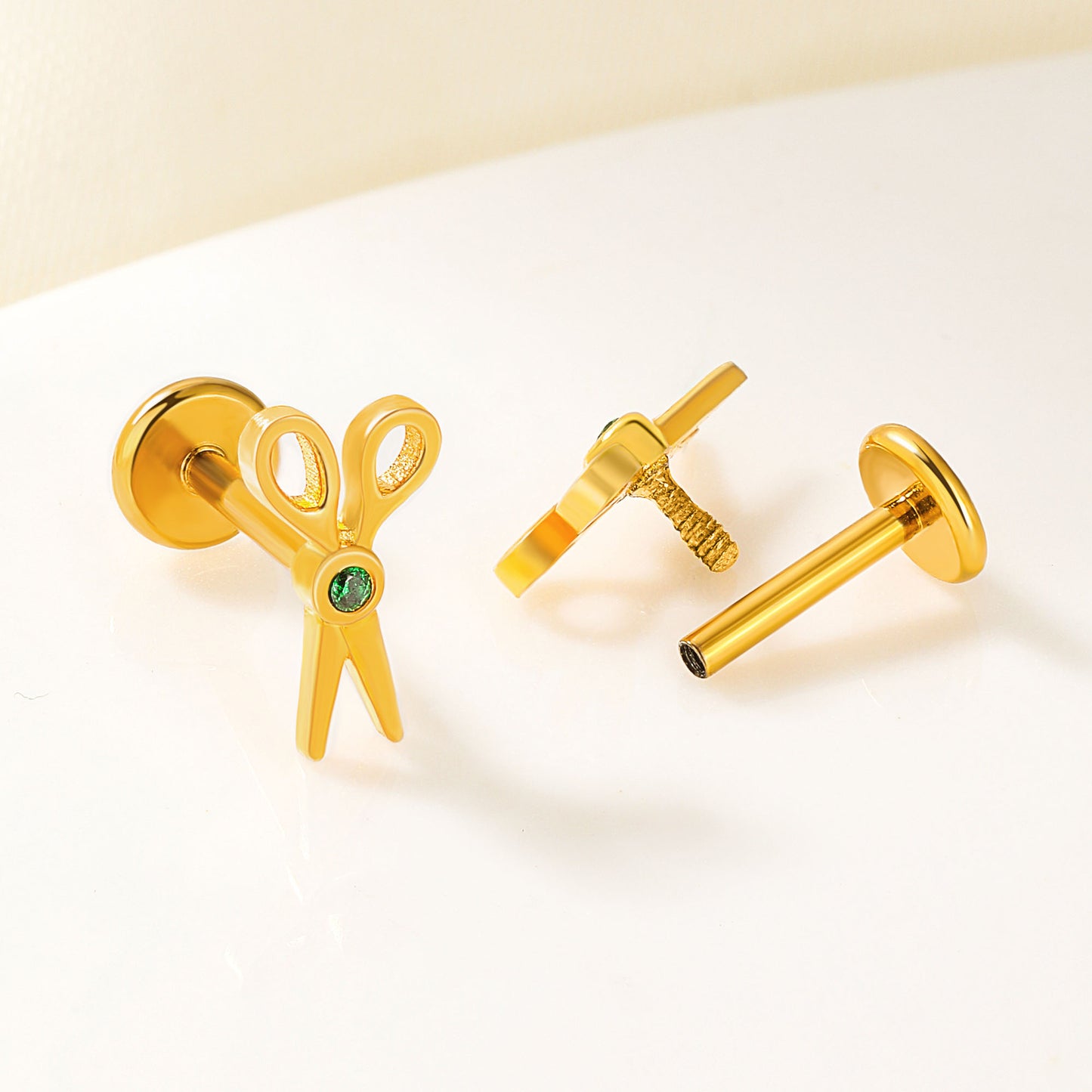 Custom Tiny Scissors Ear Piercing with Birthstone