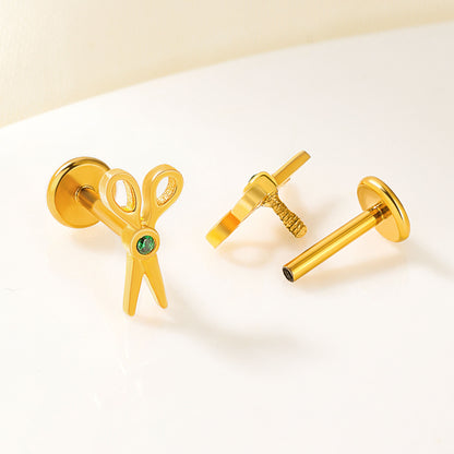 Custom Tiny Scissors Ear Piercing with Birthstone
