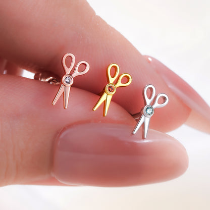 Custom Tiny Scissors Ear Piercing with Birthstone