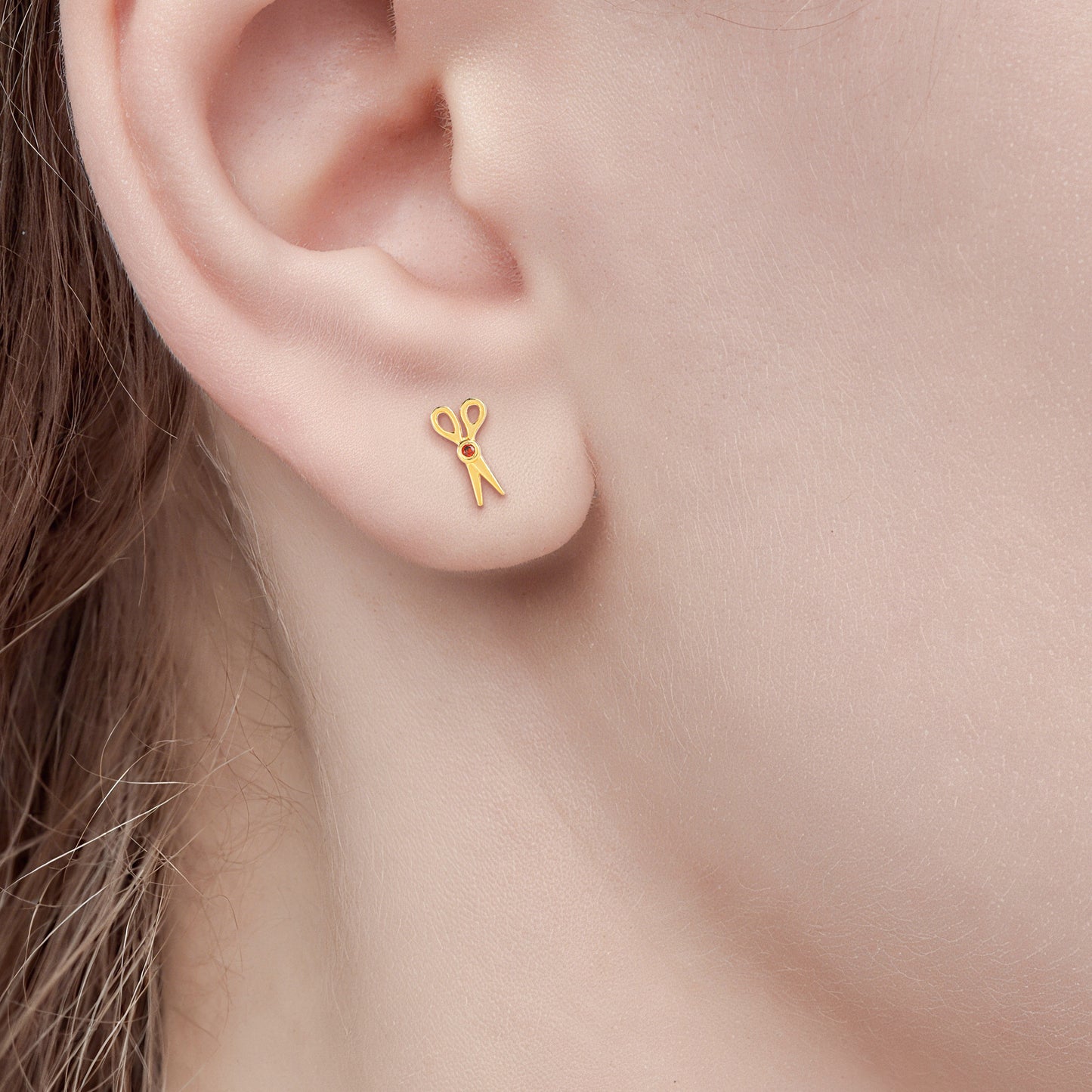 Custom Tiny Scissors Ear Piercing with Birthstone