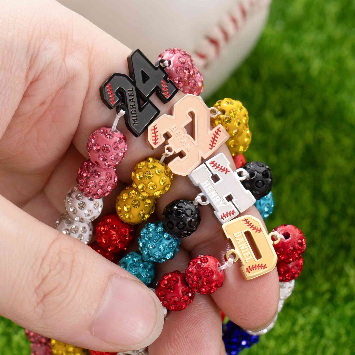 Personalized Rhinestone Beaded Baseball Bracelet