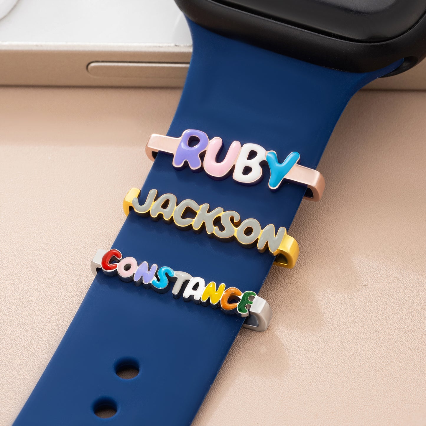 Personalized Enamel Bubble Letter Watch Band Charm
