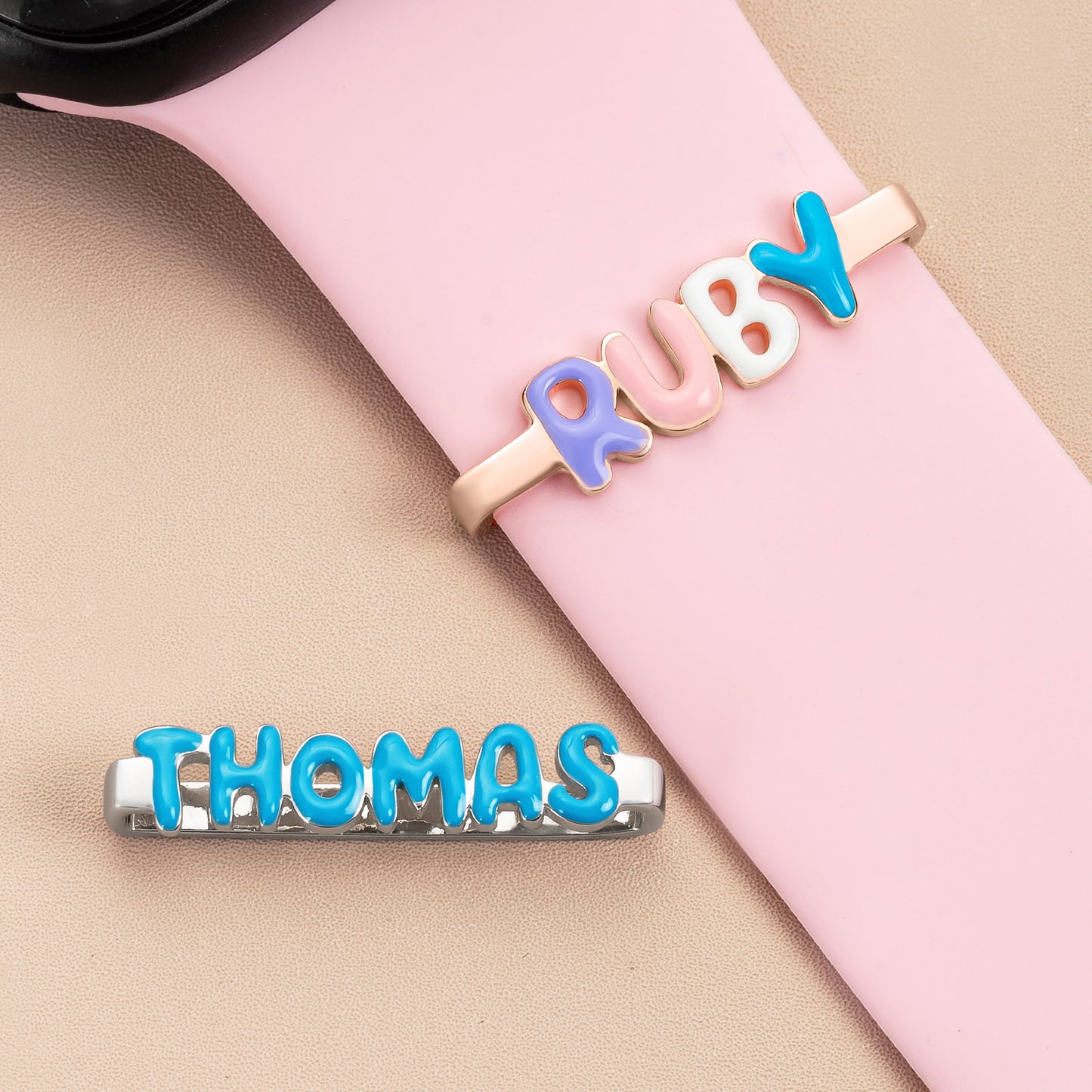 Personalized Enamel Bubble Letter Watch Band Charm