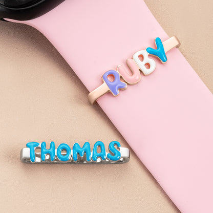 Personalized Enamel Bubble Letter Watch Band Charm