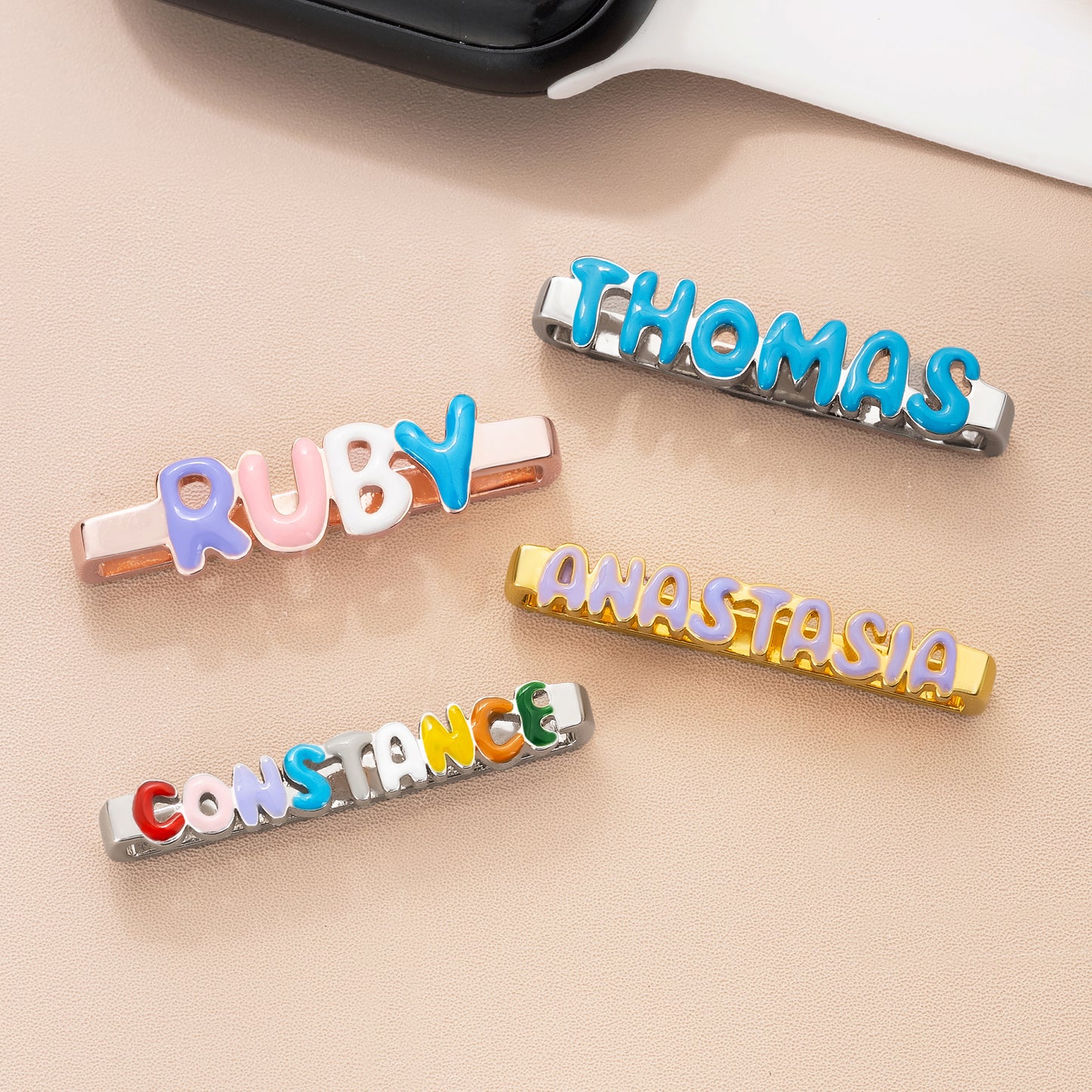 Personalized Enamel Bubble Letter Watch Band Charm