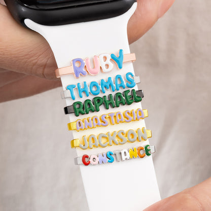 Personalized Enamel Bubble Letter Watch Band Charm