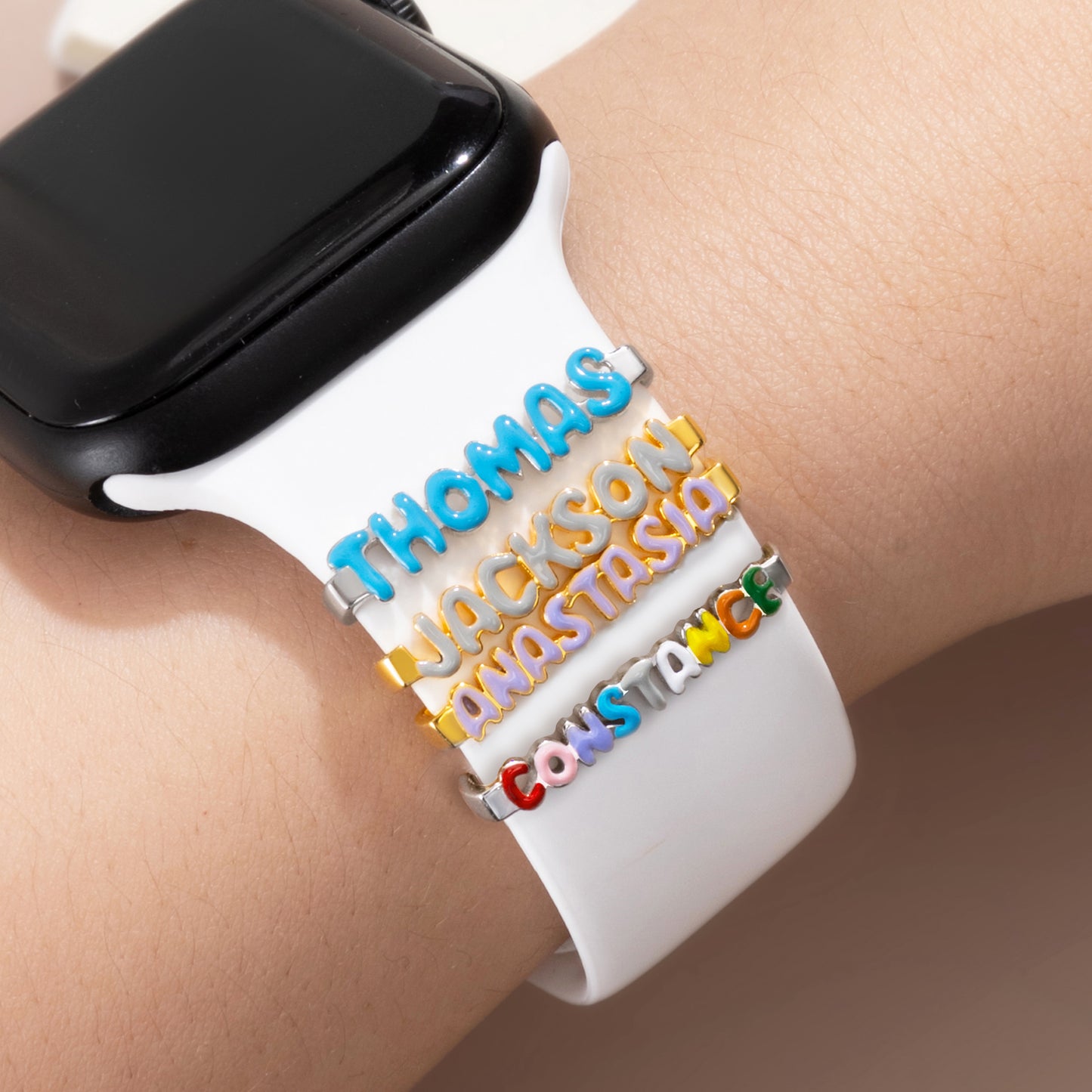 Personalized Enamel Bubble Letter Watch Band Charm
