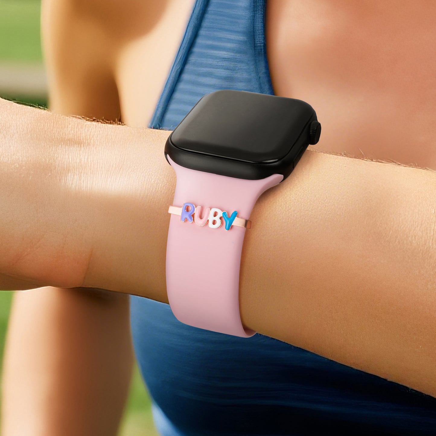 Personalized Enamel Bubble Letter Watch Band Charm