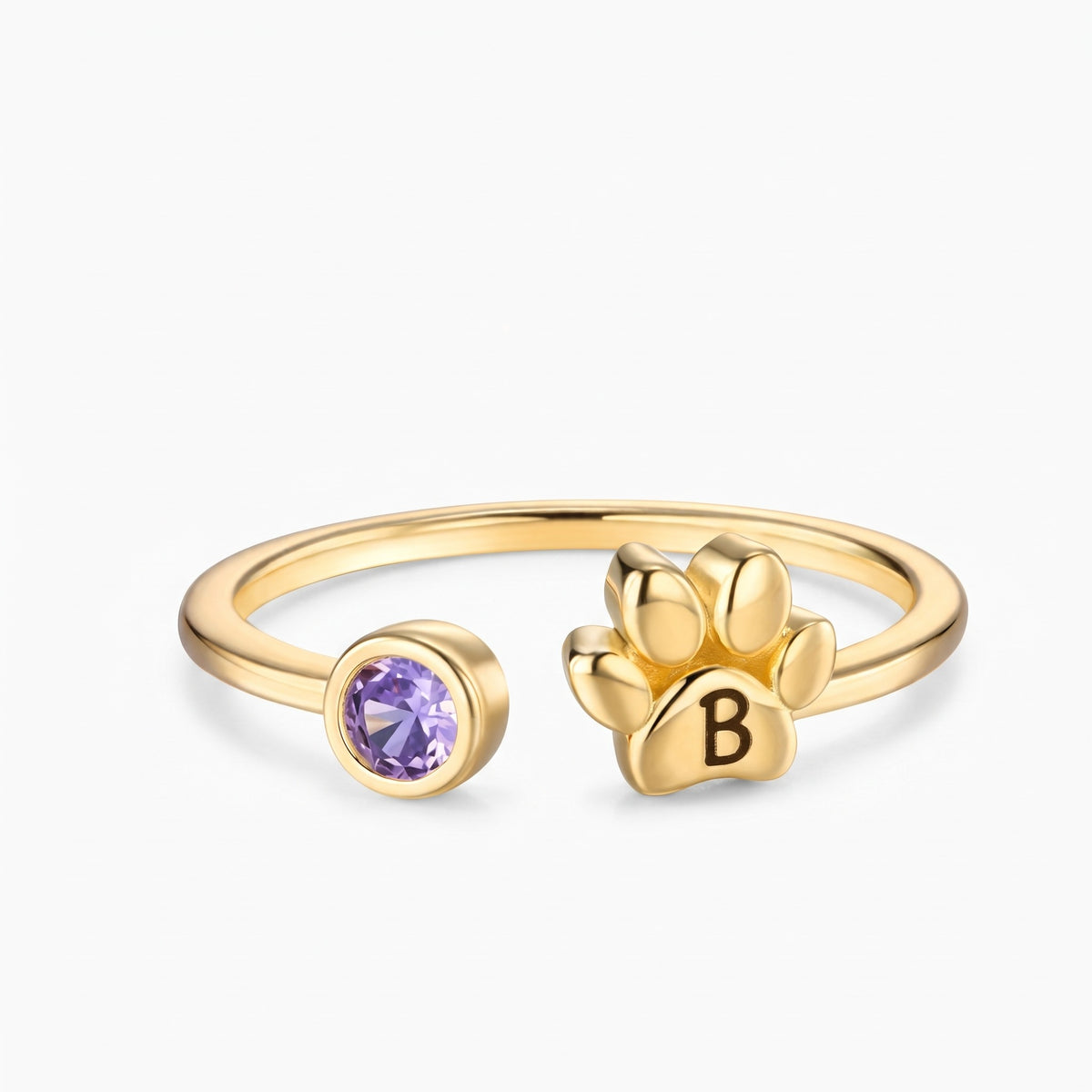 custom initial adjustable tiny paw ring with birthstone