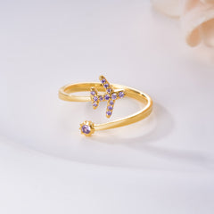 Personalized Birthstone Airplane Ring, Dainty Adjustable Ring for Travel Lovers