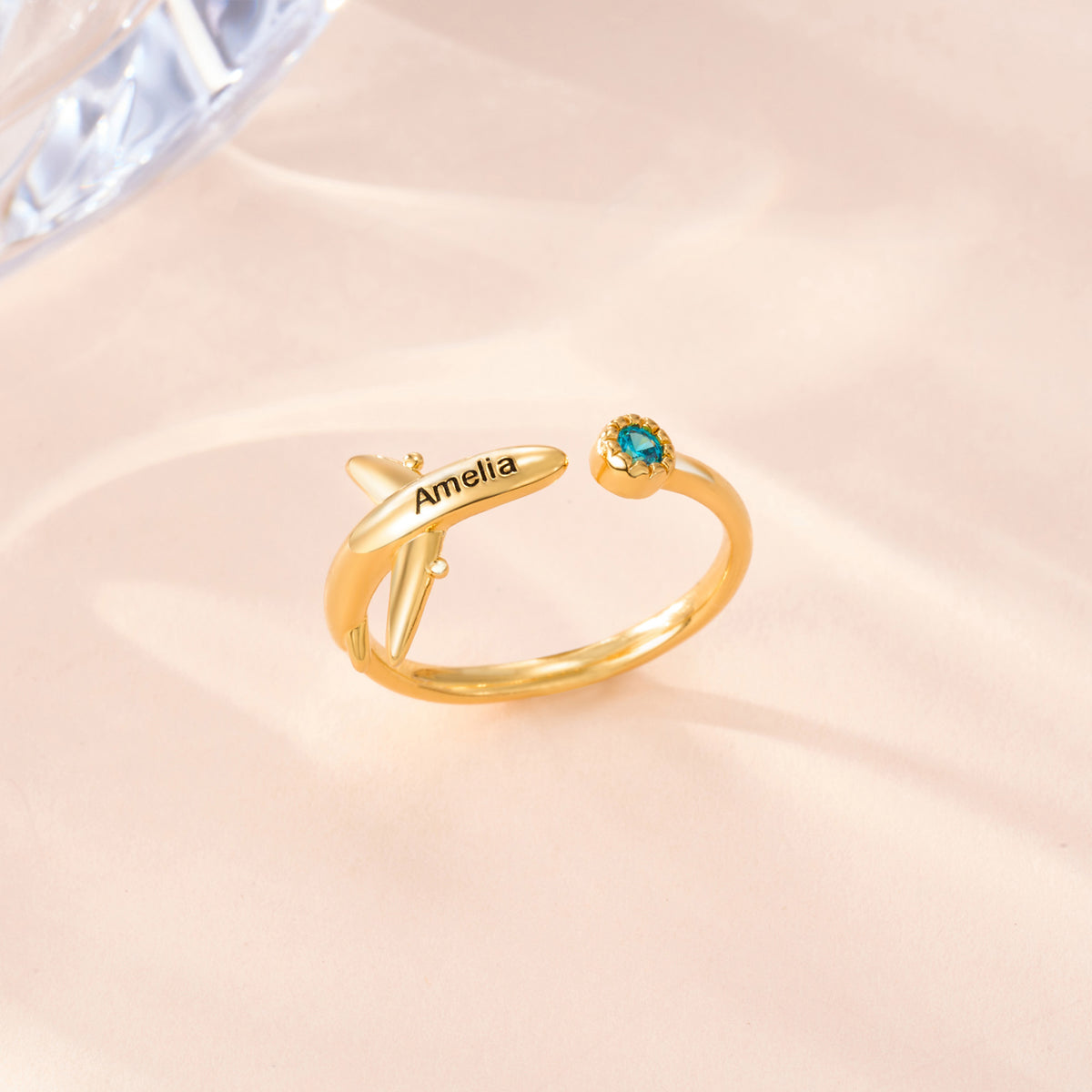 Personalized Airplane Ring with Birthstone and Engraving, photo 2