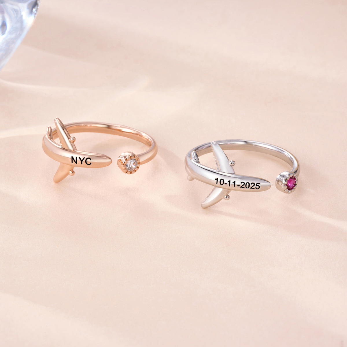 Personalized Airplane Ring with Birthstone and Engraving, photo 7