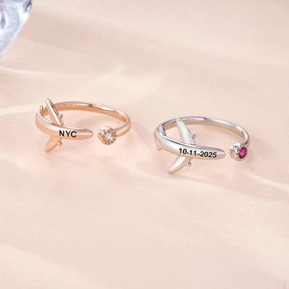 Personalized Airplane Ring with Birthstone and Engraving, photo 7