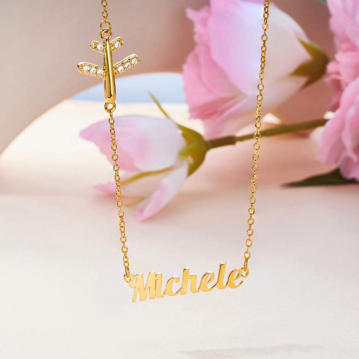 Personalized Sideways Airplane Necklace with Name, photo 1