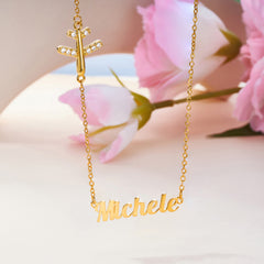Personalized Sideways Airplane Necklace with Name, Dainty Travel Necklace