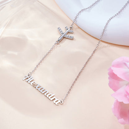 Personalized Sideways Airplane Necklace with Name, photo 2