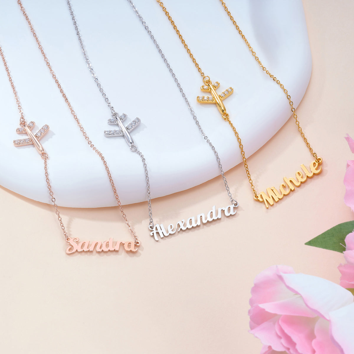 Personalized Sideways Airplane Necklace with Name, photo 3