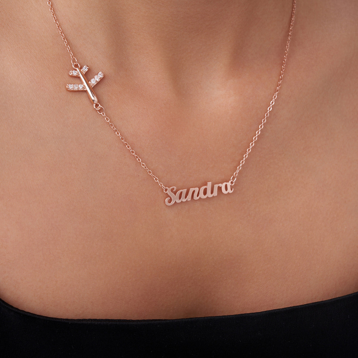 Personalized Sideways Airplane Necklace with Name, photo 5