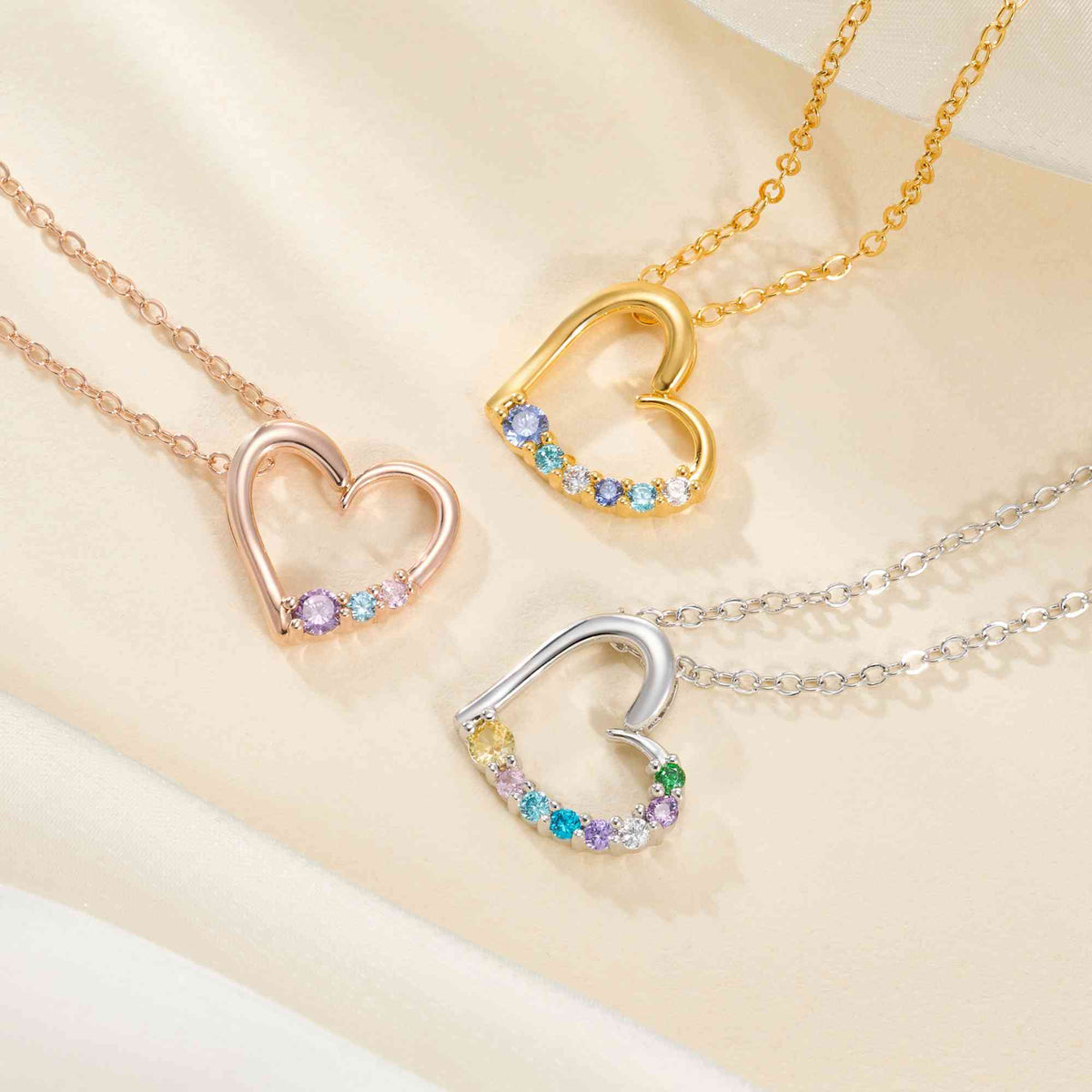 Personalized Birthstones Heart Necklace