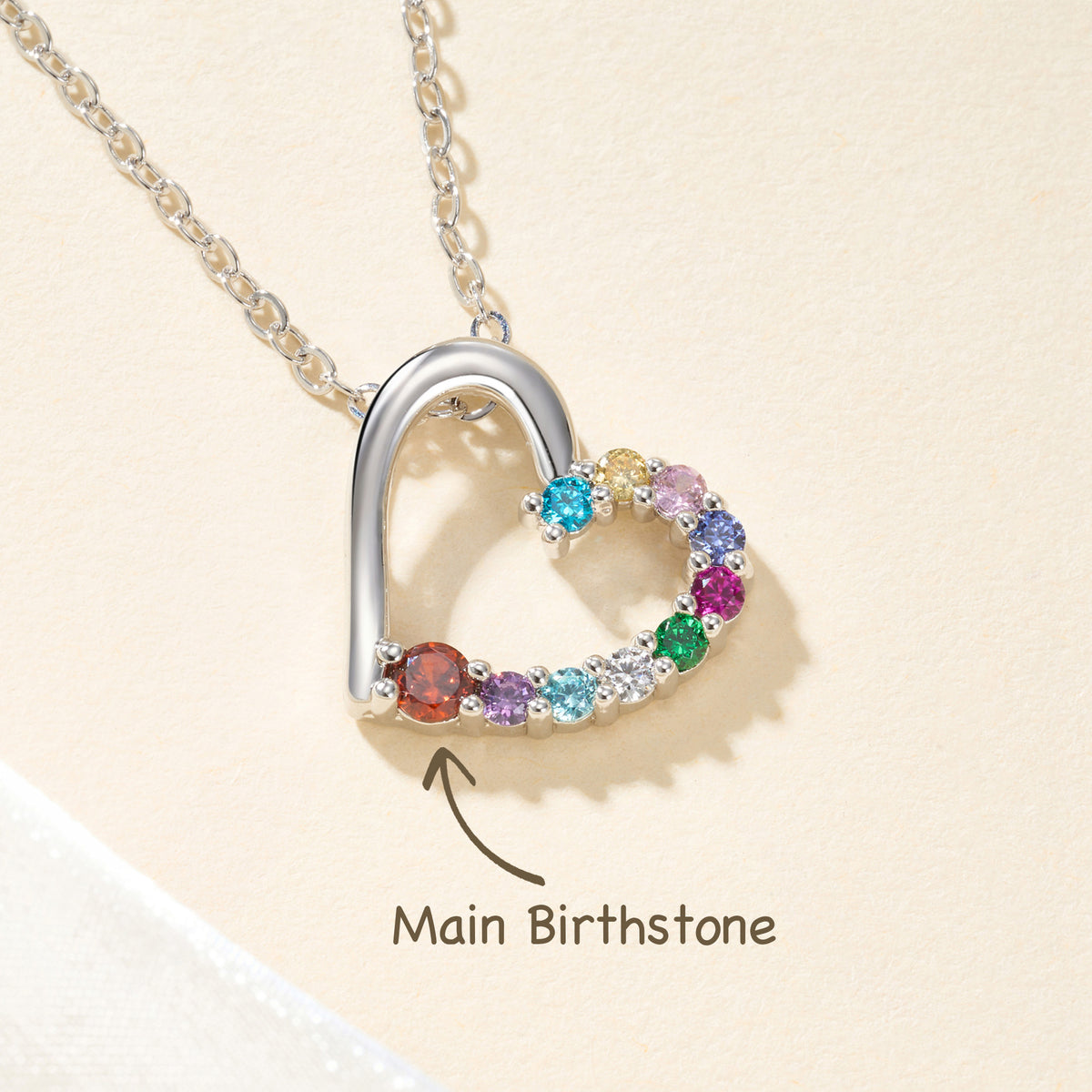 Personalized Birthstones Heart Necklace